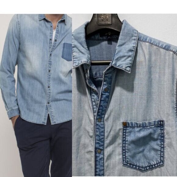 For All Mankind denim long-sleeve shirt size Medium - Picture 1 of 13